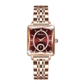 Elegant rose gold square watch with a deep red dial and diamond-encrusted bezel - Steel Band Red Dial (Solid Steel Butterfly Clasp + EU Standard)