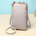 Vertical grey crossbody phone bag with herringbone quilting and secure gold hardware - Light Purple