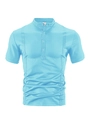 Detail of lake blue men's polo shirt with vertical stripes and half-placket collar - Light Blue