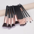 Black makeup brush set with rose gold ferrules and soft bristles in a zip pouch - 12pcs Black Gold OPP No Logo