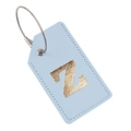 Light blue PU leather luggage tag with golden letter Z and stainless steel wire loop - Light Blue Z