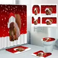 Christmas bathroom set with waterproof polyester shower curtain and squirrel mats - Christmas Squirrel Snow-120*180CM