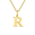 Polished 18K gold plated stainless steel necklace featuring a letter R pendant charm - Letter R / Gold