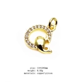 Golden whale pendant with zircon-studded ring for DIY jewelry making and necklaces - Whale Letter Q (14)