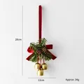 Christmas hanging ornament with red velvet bow, pine cones, and gold bells, size 28x12cm - Red Rope Triple Bronze Bells