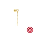 Boucle d'oreille pendante en argent S925 plaqué or avec zircon rond et longue chaîne - Chaîne Simple Zircon #6 / Or