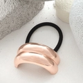 Minimalist black elastic hair tie with polished rose gold metal arc decoration - Double Layer Arc Rose Gold