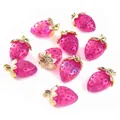 Rose red AB color strawberry resin pendant with gold leaves for DIY jewelry making - Iridescent Rose Red