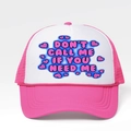 Pink and white mesh trucker hat with DON'T CALL ME slogan and heart graphics - One Size / White Rose Red