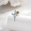Titanium steel heart screw stud earring with light blue opal and sword piercing design - Light Sea Blue