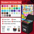Double-headed 36 colors marker set with black storage bag and professional plastic base - 36 Colors for Students (No Plastic Seal / 6 Gifts)