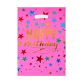 Pink Happy Birthday plastic gift bag with colorful stars and convenient handle - 011 Pink Star Birthday (17*25CM)