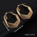 Polished gold multi-layer hexagonal hoop earrings with secure buckle closure - 5-Layer Geometric Hexagon