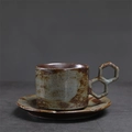 Japanese retro ceramic coffee cup and saucer set with earthy brown mottled glaze finish - 219-b8 Cup With Saucer (plain Blue) 220ml / Universal
