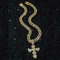 Collana hip hop con catena cubana dorata e pendente a croce di cuori con strass brillanti - Collana d'Oro + Pendente a Croce a Cuore