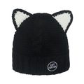 Winter black knit hat with white cat ears and CAT FORTON label for women - M(56-58cm) / Black