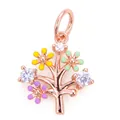 Ciondolo a ramo d'albero in oro rosa con fiori smaltati colorati e zirconi - Stile G / Oro rosa