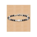 4mm natural black lava stone beaded bracelet with silver cross charm and extender chain - Cross Pendant Style / With Card / Lava Stone