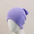 Detailed macro view of purple ribbed knit beanie fabric texture and elastic cuff - Light Purple