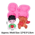 Pink silicone mold with cartoon bear and boy shapes for chocolate and fondant cake decor - 4# Boy & Bear (Pink)