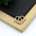 18K gold-plated heart-shaped MOM connector charm with sparkling micro-pave crystals - MOM Letter Heart Style