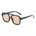 Vintage square double bridge sunglasses with black frames and light tea lenses - Black Frame Light Tea Lens