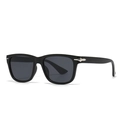 Classic round black frame sunglasses with dark grey lenses and silver arrow detail - Bright Black Silver Parts