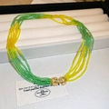 Multi-layer beaded necklace with green and yellow beads and pavé diamond buckle - 17# Multi-strand Beaded Green Yellow Color-block Necklace / Green Yellow
