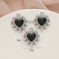 Silver heart pendant with black stone, pearls and spikes for DIY jewelry making - 529# Silver - Black Zirconia