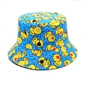 Bright blue reversible bucket hat featuring all-over cartoon yellow duck print patterns - M (56-58cm) / Bright Blue Duck