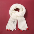 Cozy white knitted snowman scarf with red pom poms and festive holiday texture - White Pom Pom Butterfly