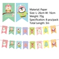Guirnalda navideña macaron con 8 banderines de papel de Papá Noel y alce, de 3 metros - Banner de Dibujos Animados Color Macarrón (HLSDLQ-19-017) / 8 Piezas/Paquete