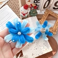 Handmade plush blue bow brooch with elegant pearls for winter outfits and gifts - Dark Blue Fireworks Brooch / One Size