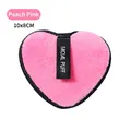 Peach pink heart-shaped microfiber facial puff with 10x8cm size and black ribbon strap - Peach Pink