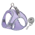 Lavender mesh pet harness set with reflective straps and purple plaid trim - Purple with Lattice Trim