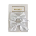 Two-piece set of white satin bow hair clips for girls on a minimal display card - White