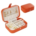 Portable orange PU leather jewelry organizer with double-layer storage and metal clasp - Orange / 16*11*5cm