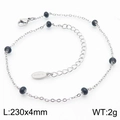 Cavigliera in acciaio inossidabile con perle nere e chiusura a moschettone - Stile catena d'argento con perline nere (KJ3625-Z)