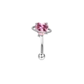 Exquisite stainless steel eyebrow ring with pink heart-shaped zircon and silver finish - Silver Heart Saturn Ring
