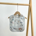 Waterproof baby bib with shark patterns and crumb catcher on a wooden hanger - Ocean Animals
