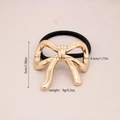 Elastic black hair tie with gold alloy bow pendant showing dimensions and weight - #8-Large Bow