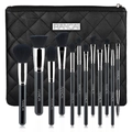 12-piece black makeup brush set with silver ferrules and a diamond lattice storage pouch - 12pcs Black Bristles Lattice Bag