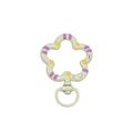 Flower shaped metal spring ring clasp in cream white with purple and yellow dots - Hand-painted Beige