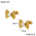 14K gold plated butterfly bow stud earrings with white pearls and minimalist design - BE00013B1 Gold Pearl Bow