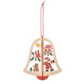Glockenförmiger Weihnachtsanhänger aus Holz mit Laser-Motiven und roter Schnur zum Aufhängen - 3D Glocke Typ B [Holzfarben]