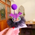 Detail of Halloween hair clip with a purple pompom, witch hat, and glittery bat decoration - Luminous Bat Lace Hat Clip