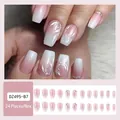 Pink and white gradient French press-on nails set with abstract lines and tiny rhinestones - Jelly Glue Type / DZ495-B7 Petal Rhinestone
