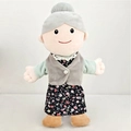 Grandmother plush hand puppet with grey hair and floral dress for role play - Full Body Grandma