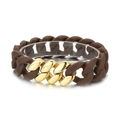 Brown silicone cuban link bracelet with three gold-plated stainless steel accents - Brown And Gold Bicolor (KB136707-BD)