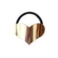Minimalist elastic hair tie featuring a polished golden heart alloy ornament in black - Gold Heart